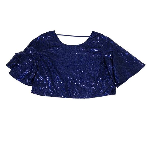Foreign Exchange sequin women's crop party top blue boxy Sz small Festival Rave - Picture 1 of 7